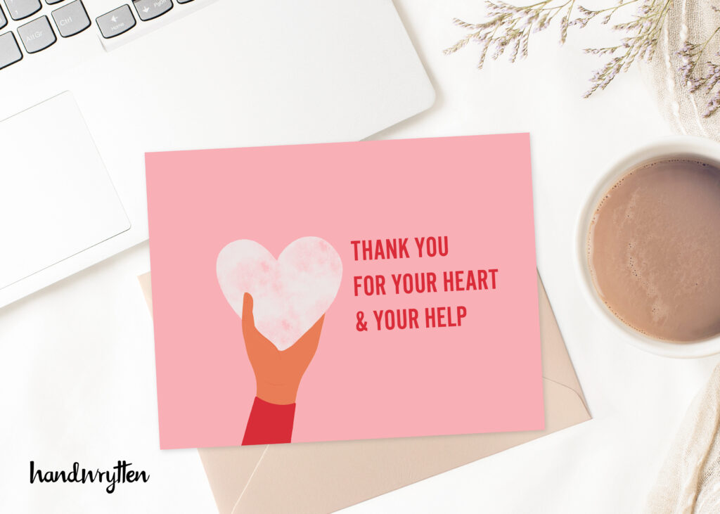 Graphic thank you card with heart.