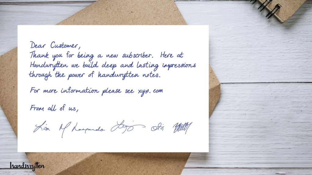 Handwritten note on a wooden table.